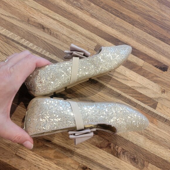 Michael Kors Glittery Rover Day Sandsilver Bow Slip On Ballet Flats - Picture 10 of 14